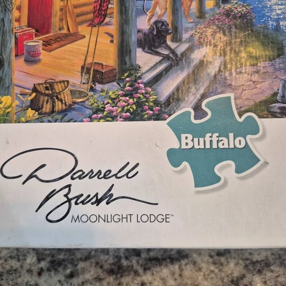 Buffalo Games Darrell Bush Moonlight Lodge 1000 pc Jigsaw Puzzle USED